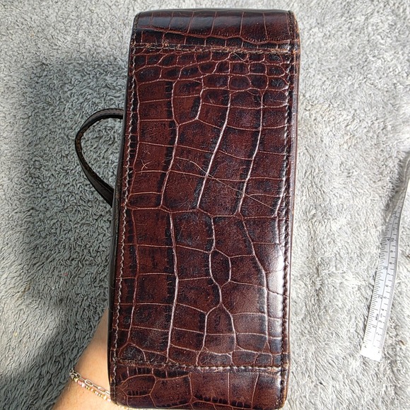 VTG Lauren Ralph Lauren Mini Purse Tote Bag Brown Croc Embossed Leather Small - Picture 6 of 12